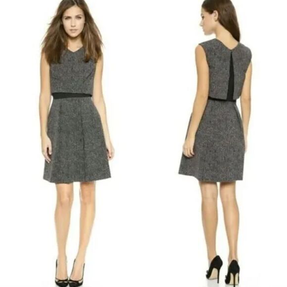 Rebecca Taylor Techy Herringbone Suiting Dress Double Layer Gray Career Size 2 - Picture 1 of 7